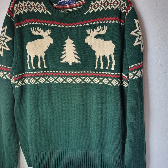 American Living By Ralph Lauren Green Crewneck Sweater with Moose Design Size L - Picture 1 of 8